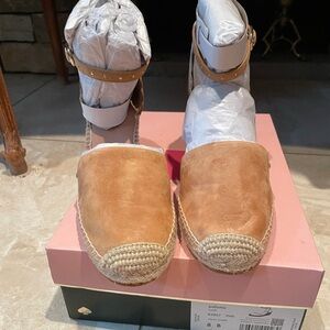 Ladies Kate Spade size 8 new platform suede tan ankle strap shoes